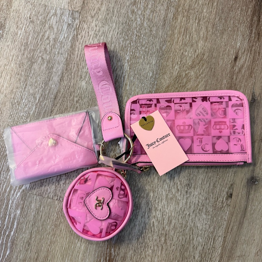 Juicy Couture Pink Wallet Keychain Coin Purse Set NWT Y2K